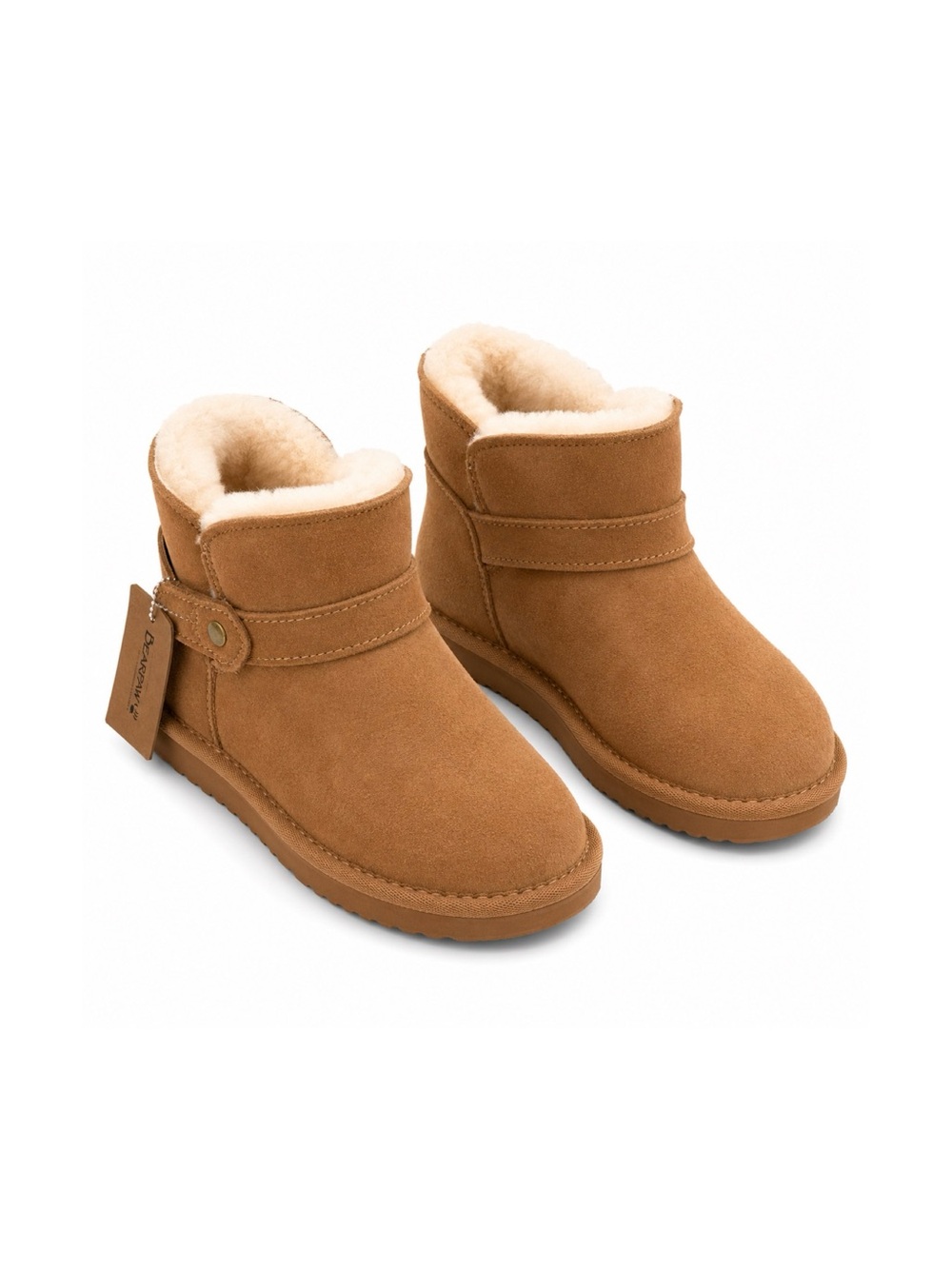 BearPaw Chestnut Suede Shearling-Lined Ankle Boots
